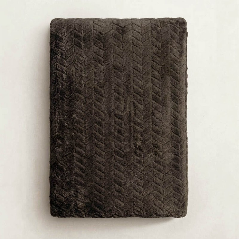 Κουβέρτα Fleece Διπλή (200x220) Βελούδινη ZigZag Σκούρο Καφέ με Extra Soft Υφή