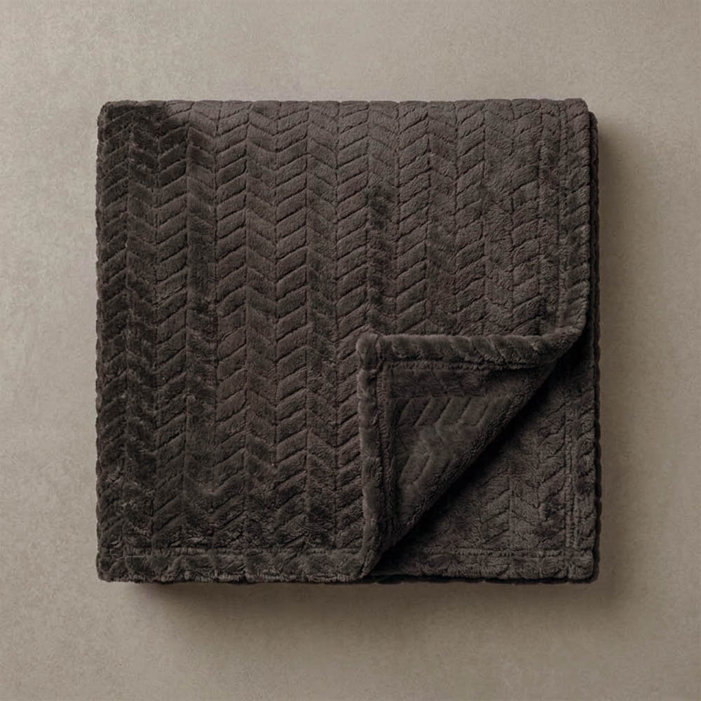 Κουβέρτα Fleece Διπλή (200x220) Βελούδινη ZigZag Σκούρο Καφέ με Extra Soft Υφή