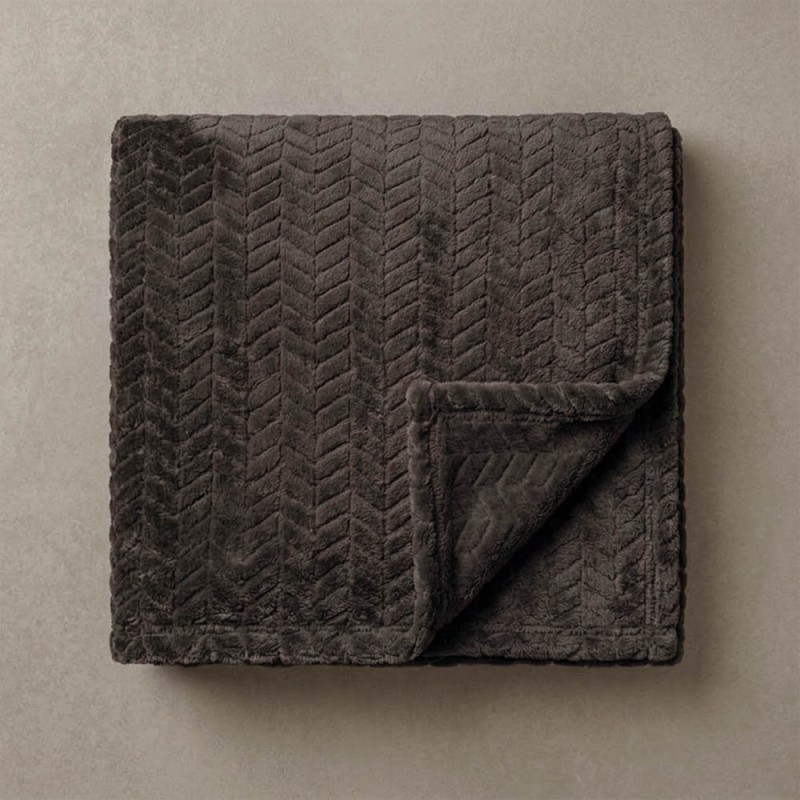 Κουβέρτα Fleece Διπλή (200x220) Βελούδινη ZigZag Σκούρο Καφέ με Extra Soft Υφή