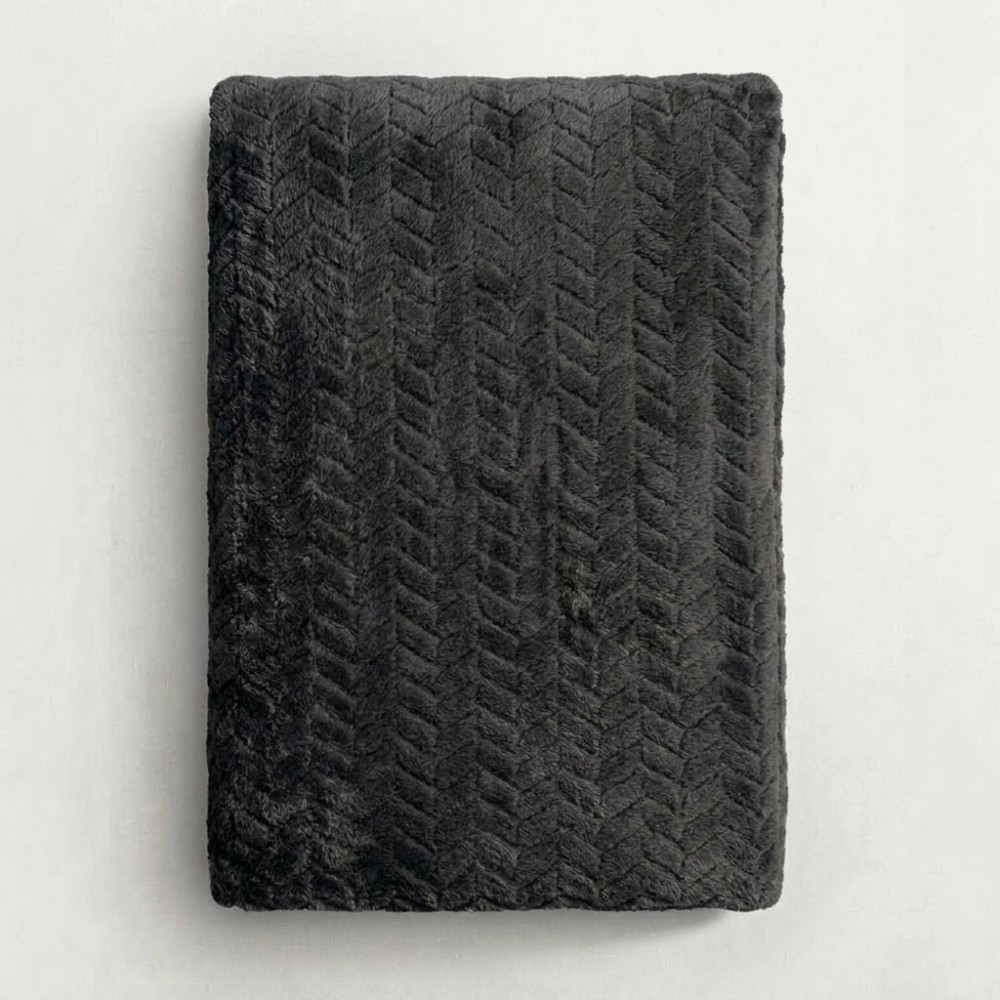 Κουβέρτα Fleece Μονή (150x220) Βελούδινη ZigZag Σκούρο Γκρι με Soft Ανάγλυφη Υφή