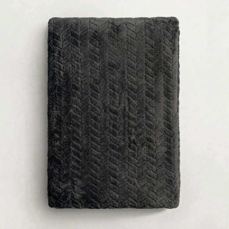Κουβέρτα Fleece Μονή (150x220) Βελούδινη ZigZag Σκούρο Γκρι με Soft Ανάγλυφη Υφή