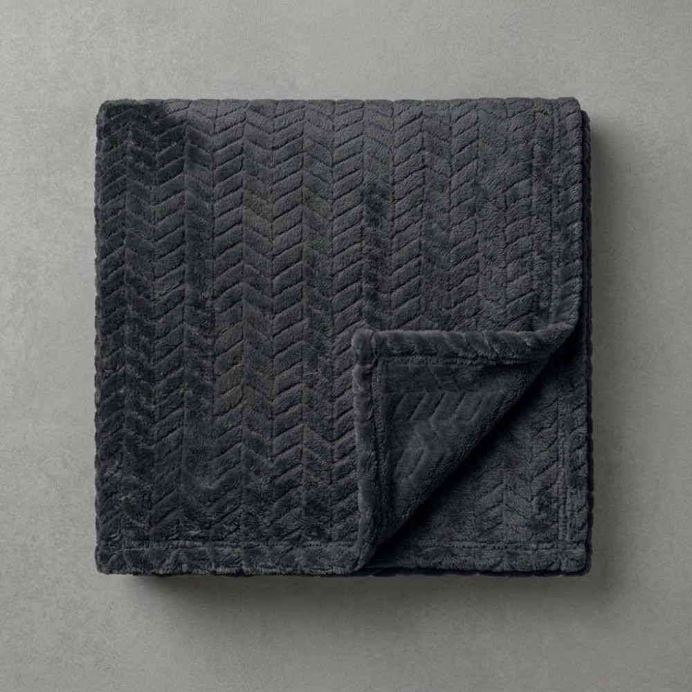 Κουβέρτα Fleece Μονή (150x220) Βελούδινη ZigZag Σκούρο Γκρι με Soft Ανάγλυφη Υφή