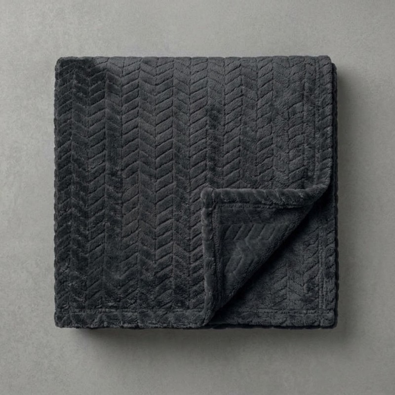 Κουβέρτα Fleece Μονή (150x220) Βελούδινη ZigZag Σκούρο Γκρι με Soft Ανάγλυφη Υφή