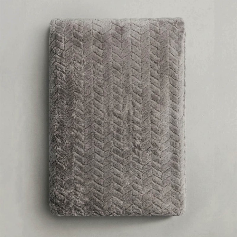 Κουβέρτα Fleece Μονή (150x220) Βελούδινη ZigZag Γκρι με Extra Soft Υφή