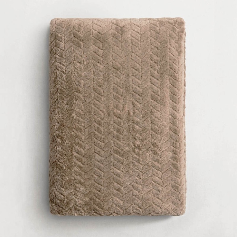 Κουβέρτα Fleece Μονή (150x220) Βελούδινη ZigZag Ανοιχτό Καφέ με Soft Ανάγλυφη Υφή