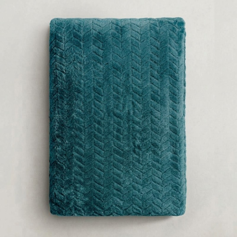 Κουβέρτα Fleece Μονή (150x220) Βελούδινη ZigZag Πετρόλ με Extra Soft Υφή