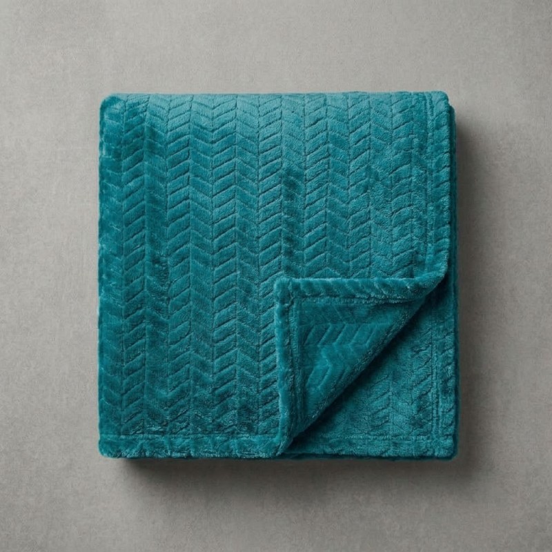 Κουβέρτα Fleece Μονή (150x220) Βελούδινη ZigZag Πετρόλ με Extra Soft Υφή