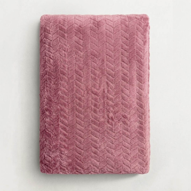 Κουβέρτα Fleece Διπλή (200x220) Βελούδινη ZigZag Σάπιο Μήλο με Extra Soft Υφή