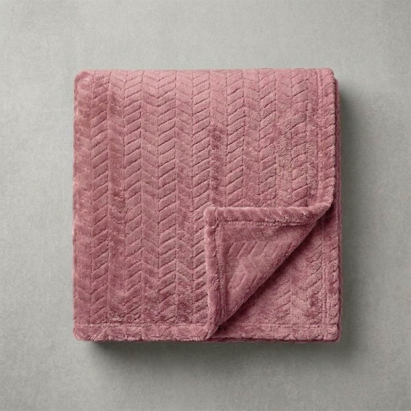 Κουβέρτα Fleece Διπλή (200x220) Βελούδινη ZigZag Σάπιο Μήλο με Extra Soft Υφή