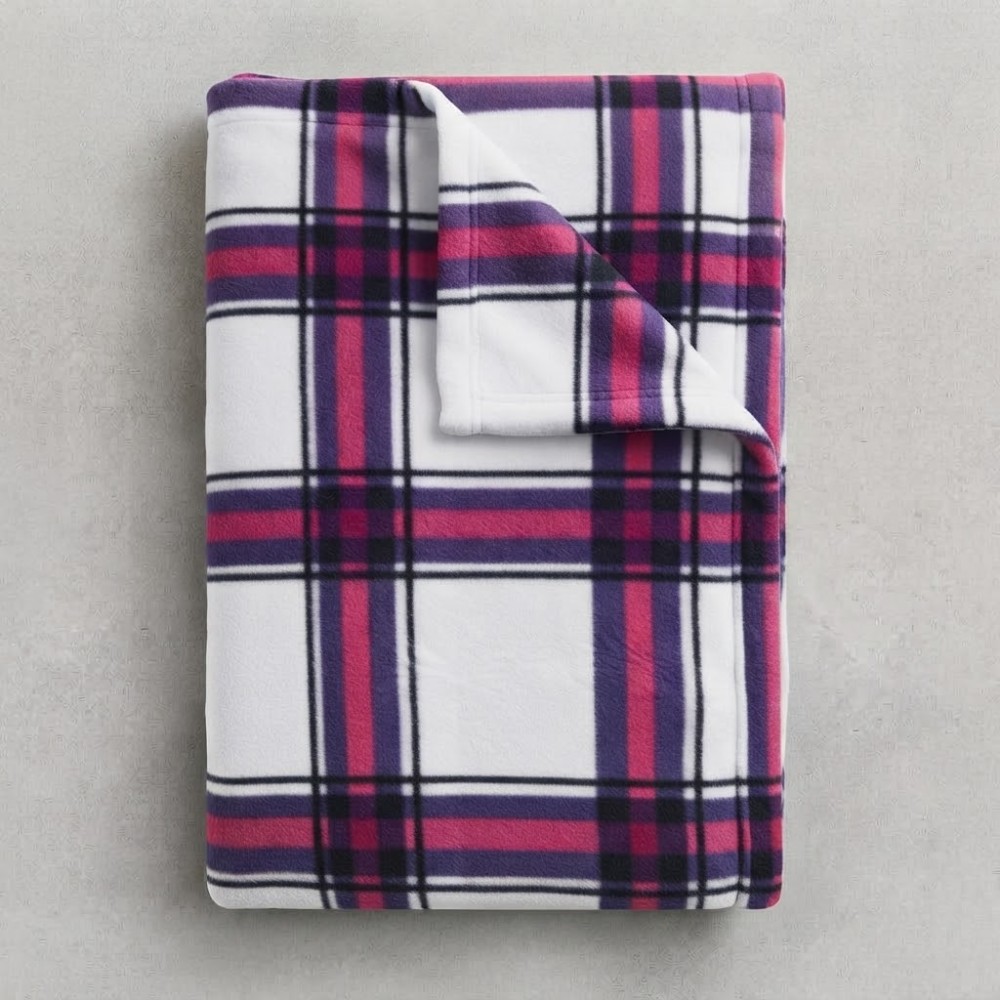 Κουβέρτα Fleece Διπλή (190x220) Καρό Μωβ