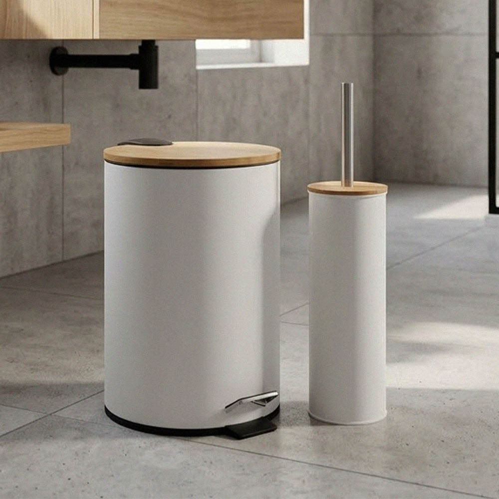 Forest White Σετ Πεντάλ 7lt + Πιγκάλ Μεταλλικό με Ξύλινο Καπάκι