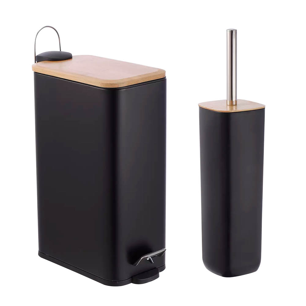Rectangular Black Σετ Πεντάλ 7Lt Ορθογώνιο + Πιγκάλ Τετράγωνο με Ξύλινο Καπάκι