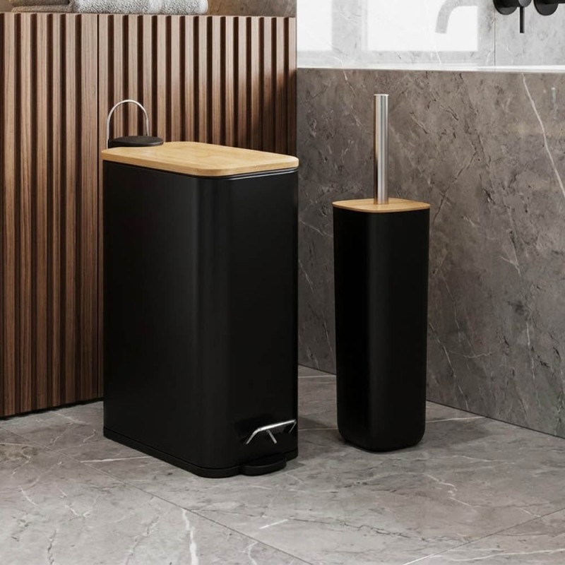 Rectangular Black Σετ Πεντάλ 7Lt Ορθογώνιο + Πιγκάλ Τετράγωνο με Ξύλινο Καπάκι