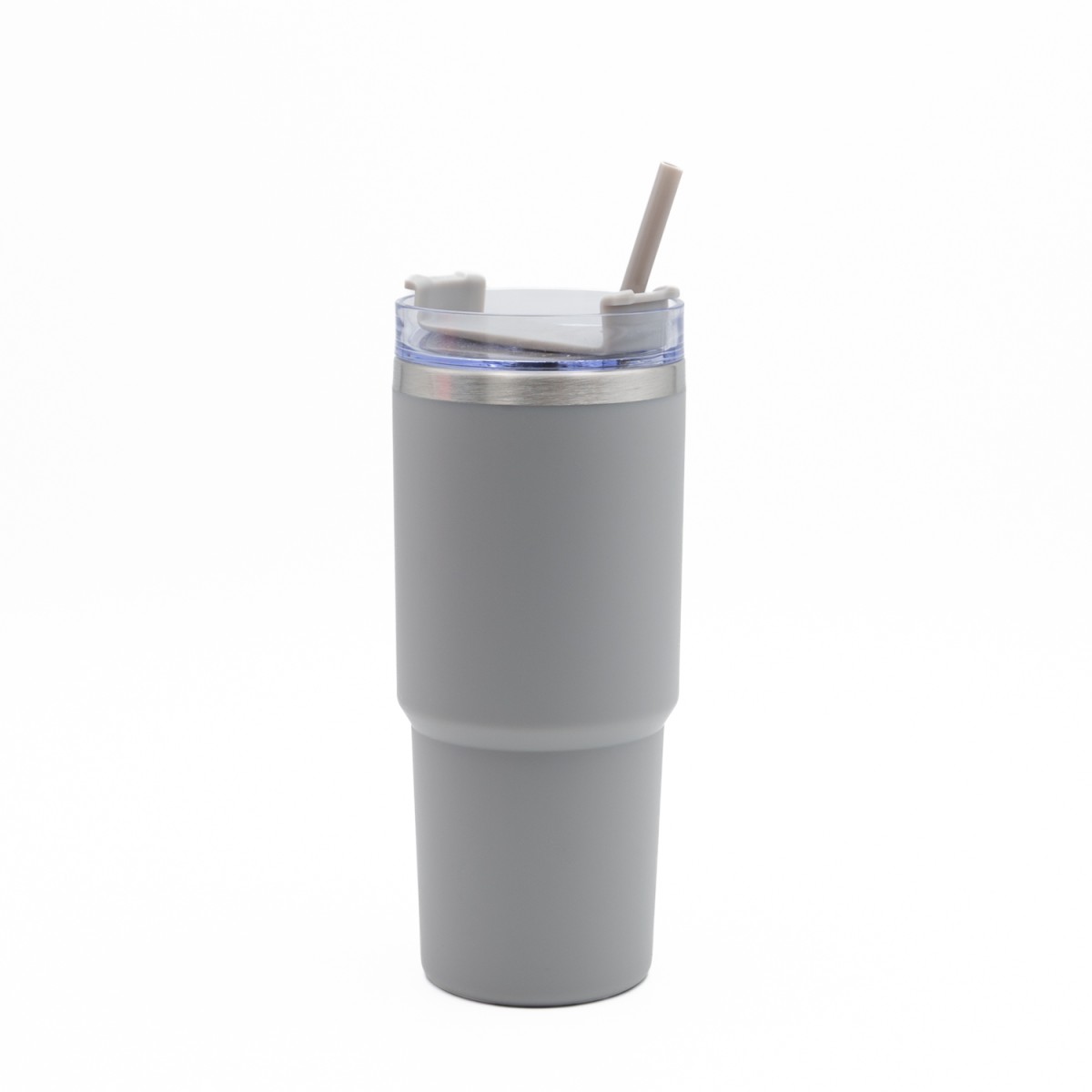 Ανοξείδωτο Ποτήρι Θερμός 600ml με Καλαμάκι Γκρι – Ισοθερμικό Tumbler Νερού & Ροφημάτων με Διπλό Τοίχωμα Vacuum