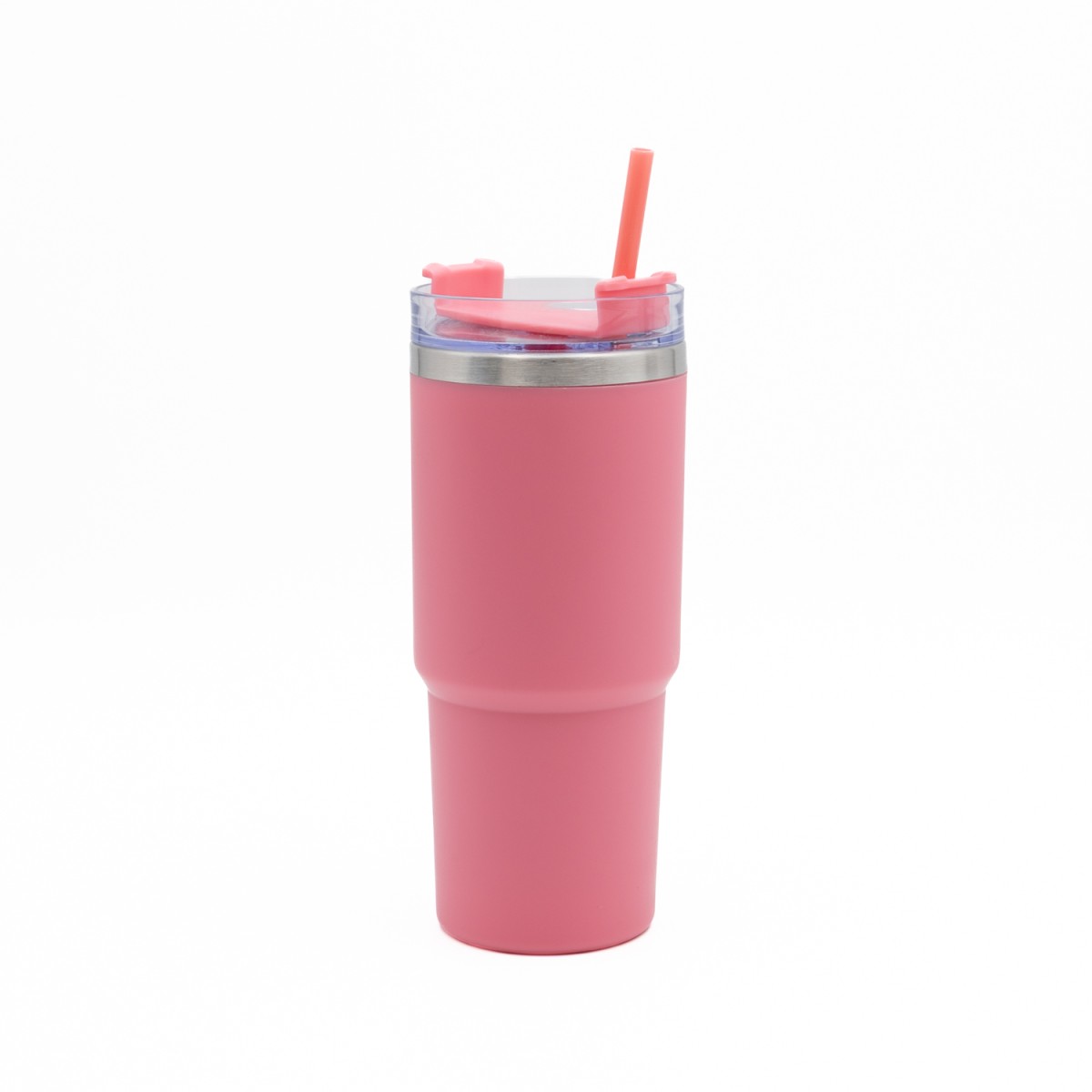 Ανοξείδωτο Ποτήρι Θερμός 600ml με Καλαμάκι Ροζ – Ισοθερμικό Tumbler Νερού & Ροφημάτων με Διπλό Τοίχωμα Vacuum
