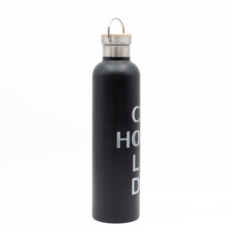 Sidirela Eco Black Θερμός 1000ml Ανοξείδωτο με Πώμα Bamboo & Λαβή Μεταφοράς