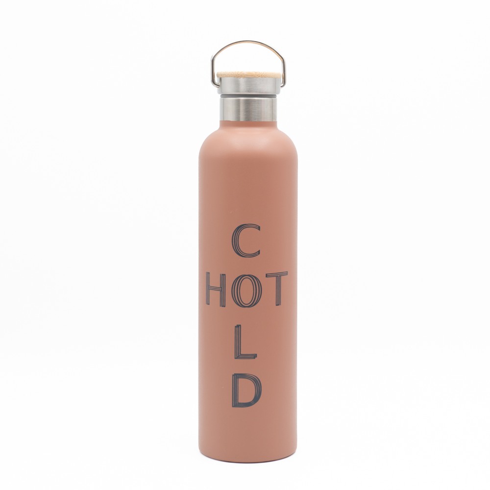 Sidirela Eco Orange Θερμός 1000ml Ανοξείδωτο με Πώμα Bamboo & Λαβή Μεταφοράς