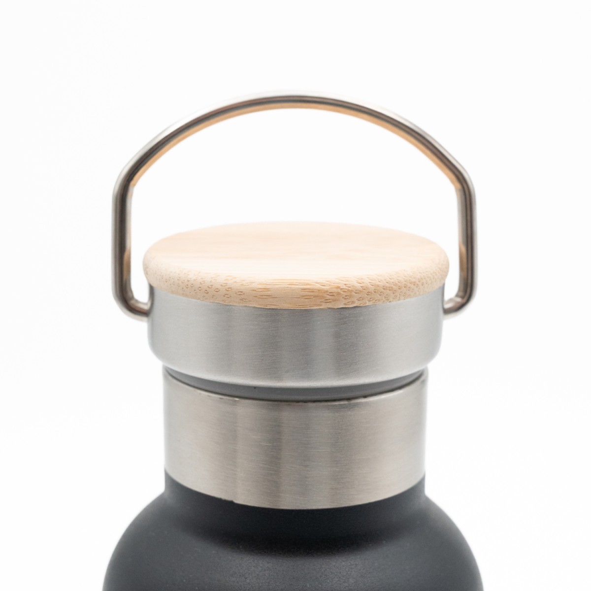 Sidirela Eco Black Θερμός 1000ml Ανοξείδωτο με Πώμα Bamboo & Λαβή Μεταφοράς