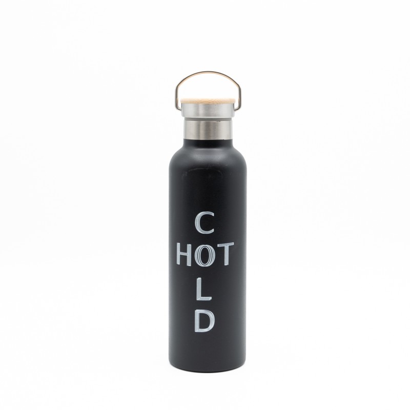 Sidirela Eco Black Θερμός 750ml Ανοξείδωτο με Πώμα Bamboo & Λαβή Μεταφοράς