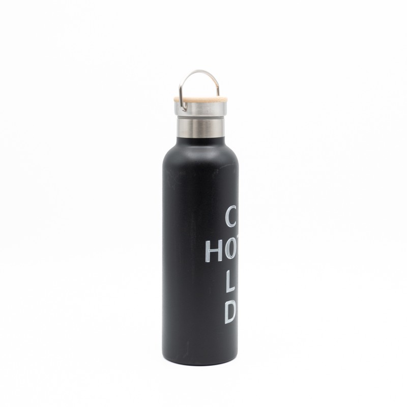 Sidirela Eco Black Θερμός 750ml Ανοξείδωτο με Πώμα Bamboo & Λαβή Μεταφοράς