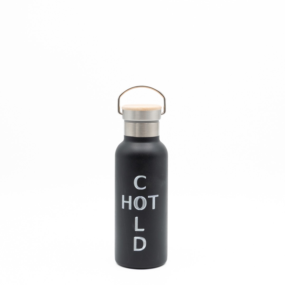 Sidirela Eco Black Θερμός 500ml Ανοξείδωτο με Πώμα Bamboo & Λαβή Μεταφοράς