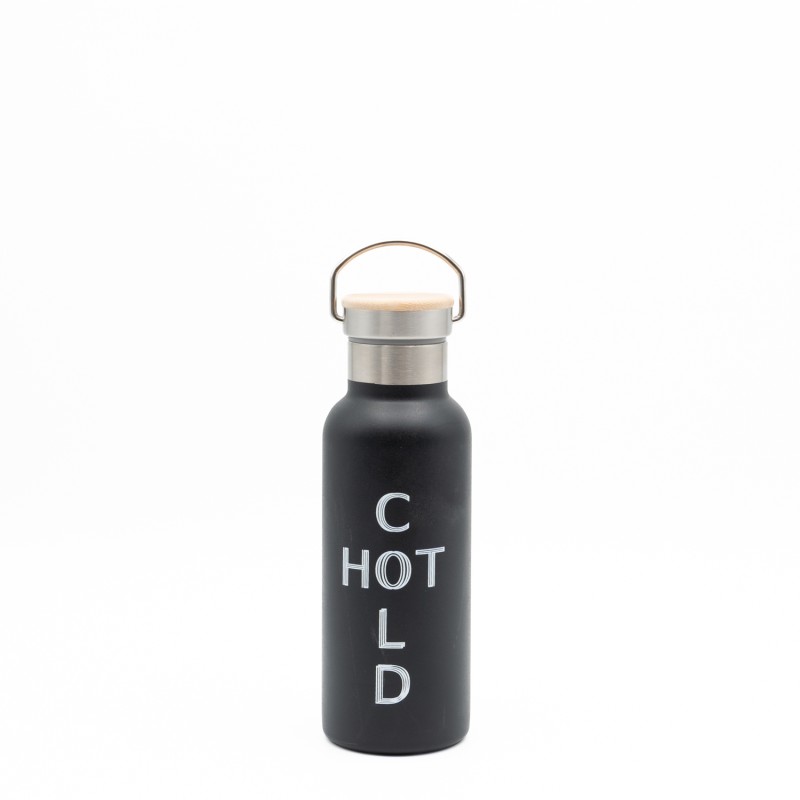 Sidirela Eco Black Θερμός 500ml Ανοξείδωτο με Πώμα Bamboo & Λαβή Μεταφοράς