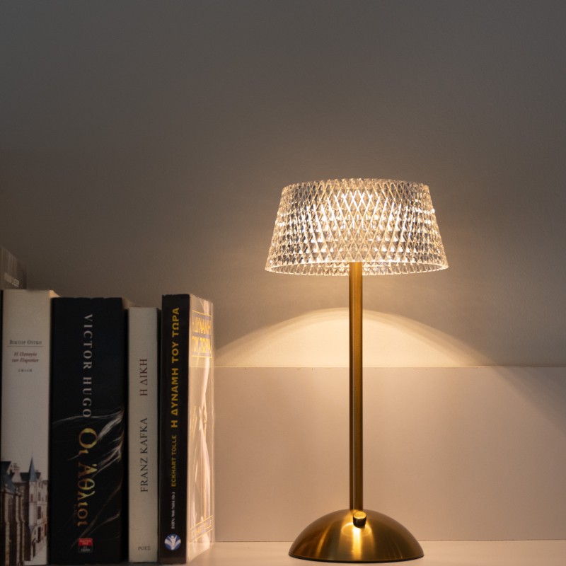 Επιτραπέζιο Φωτιστικό Diamond LED Αφής με Μεταλλική Χρυσή Βάση, 3 Ρυθμίσεις Φωτός & Κρυστάλλινο Εφέ