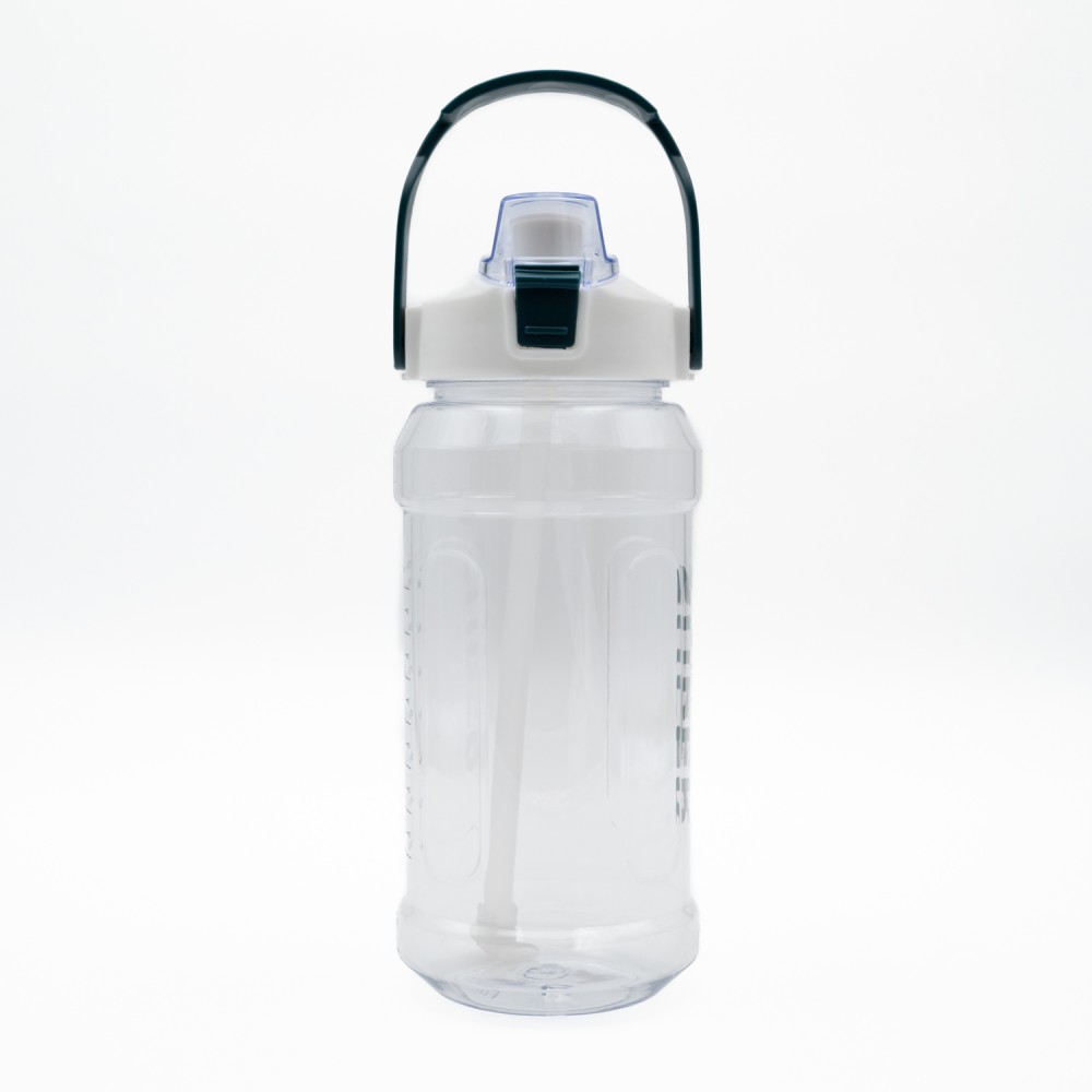 Super Παγούρι Νερού 1500ml Λευκό Διάφανο με Εργονομική Λαβή, Καλαμάκι & Κουμπί Ασφαλείας