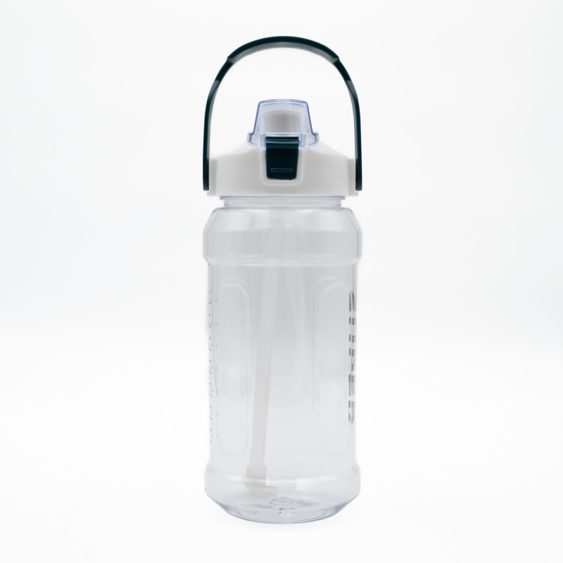 Super Παγούρι Νερού 1500ml Λευκό Διάφανο με Εργονομική Λαβή, Καλαμάκι & Κουμπί Ασφαλείας