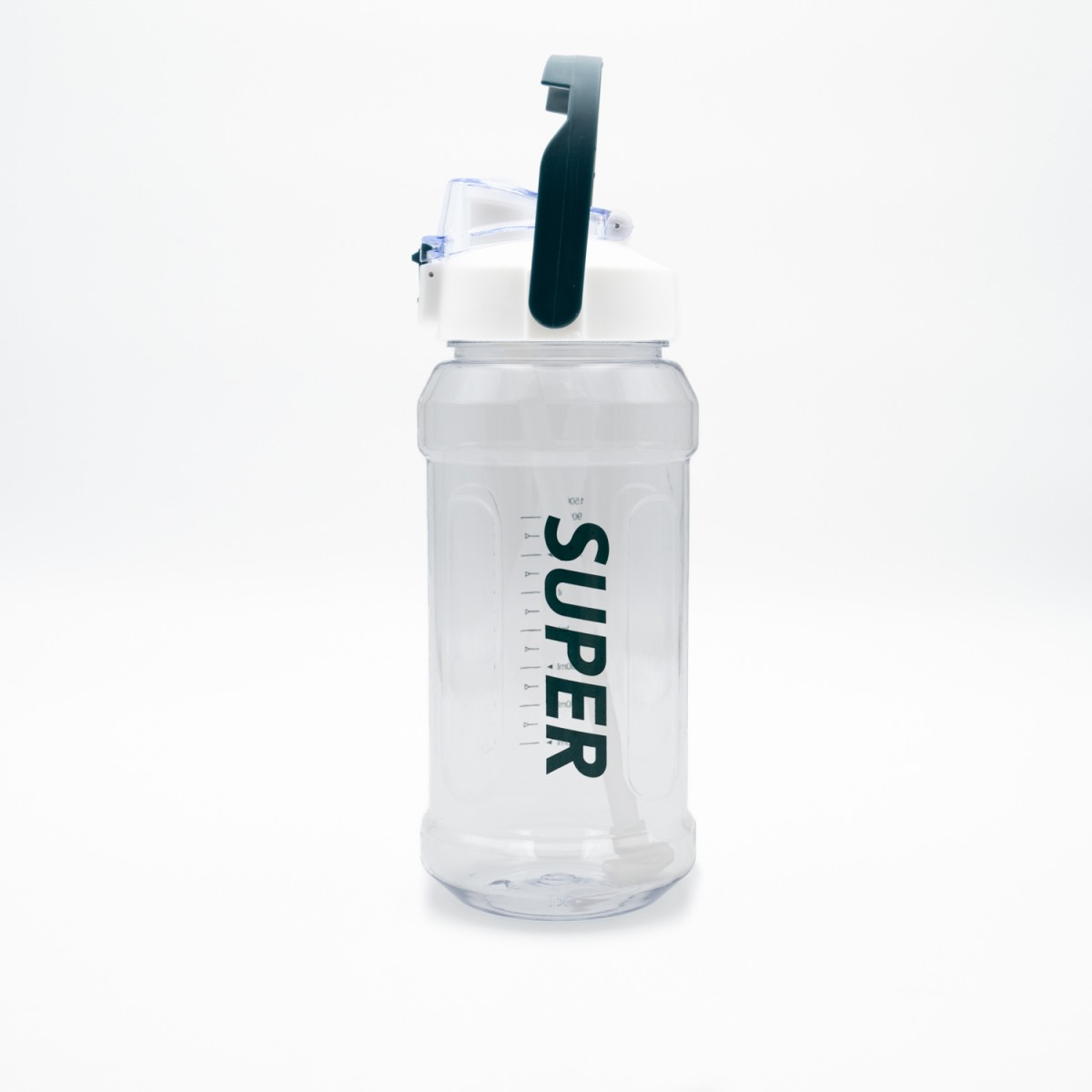 Super Παγούρι Νερού 1500ml Λευκό Διάφανο με Εργονομική Λαβή, Καλαμάκι & Κουμπί Ασφαλείας