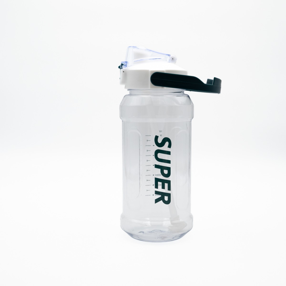 Super Παγούρι Νερού 1500ml Λευκό Διάφανο με Εργονομική Λαβή, Καλαμάκι & Κουμπί Ασφαλείας
