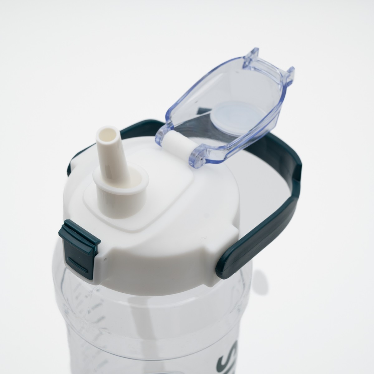 Super Παγούρι Νερού 1500ml Λευκό Διάφανο με Εργονομική Λαβή, Καλαμάκι & Κουμπί Ασφαλείας