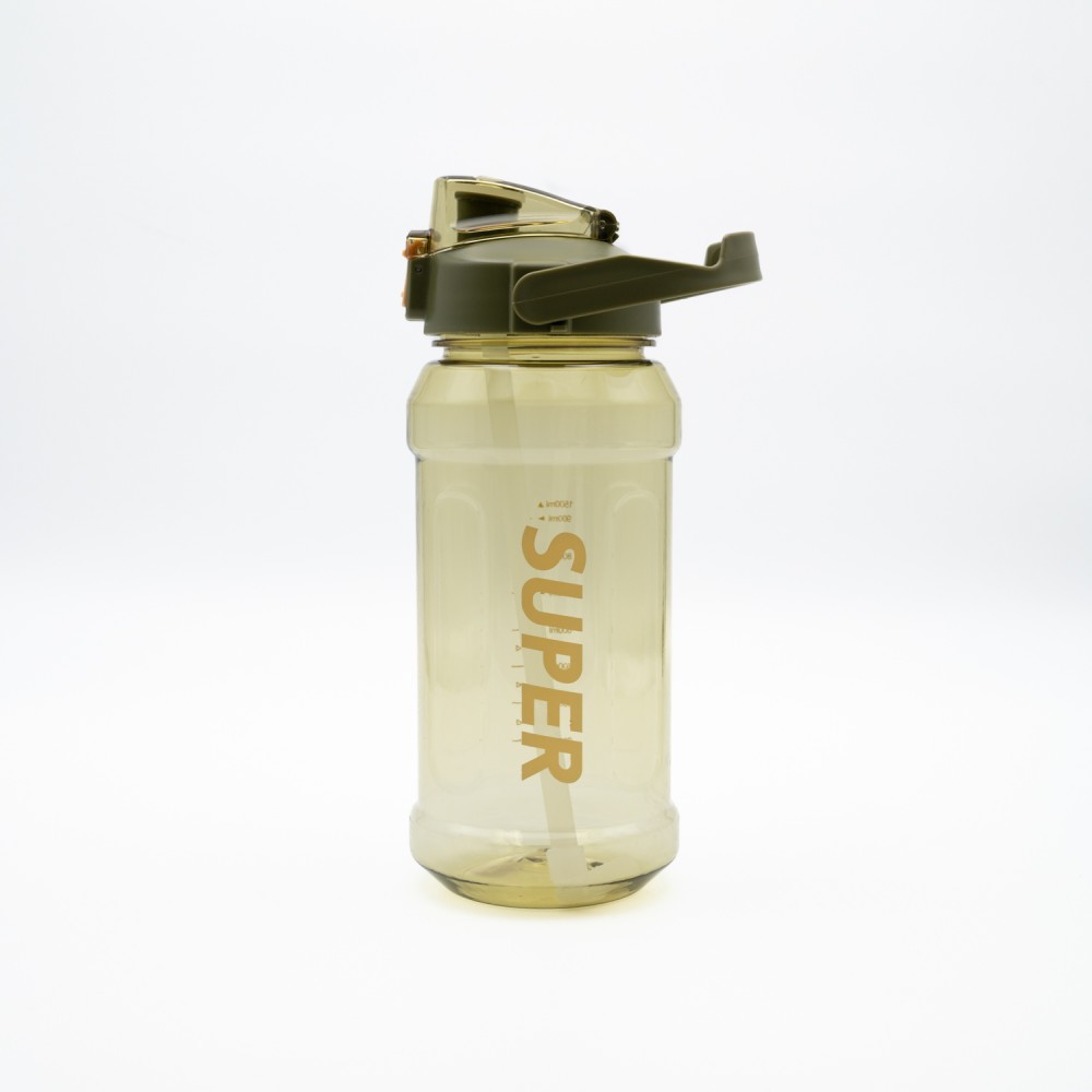 Super Παγούρι Νερού 1500ml Κίτρινο Διάφανο με Εργονομική Λαβή, Καλαμάκι & Κουμπί Ασφαλείας