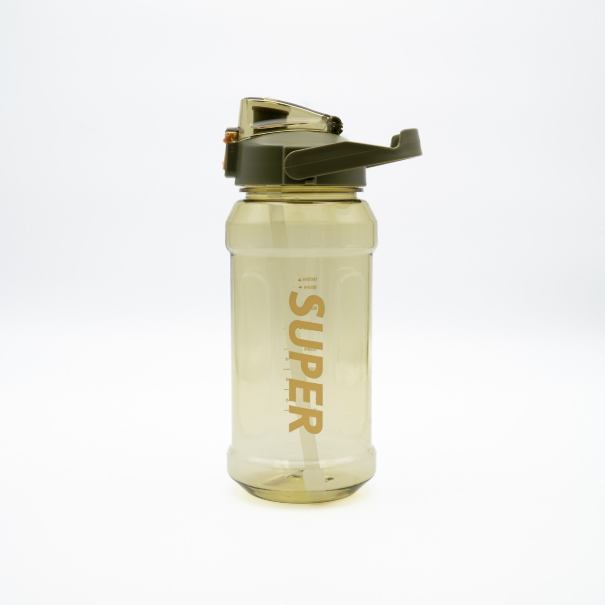 Super Παγούρι Νερού 1500ml Κίτρινο Διάφανο με Εργονομική Λαβή, Καλαμάκι & Κουμπί Ασφαλείας