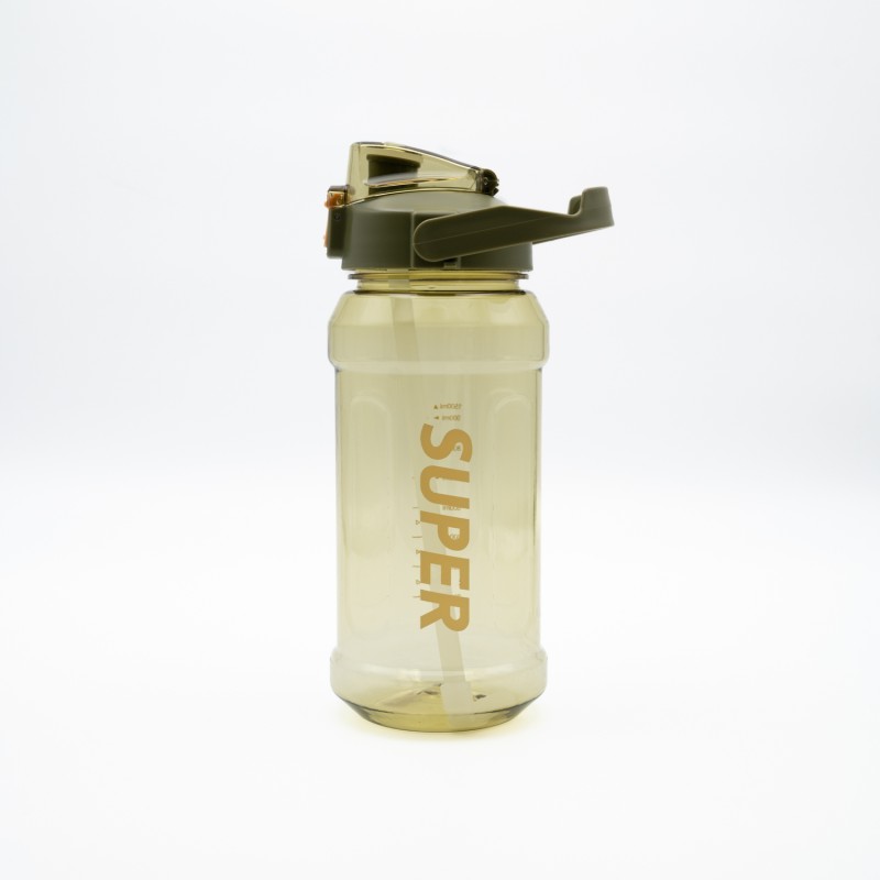 Super Παγούρι Νερού 1500ml Κίτρινο Διάφανο με Εργονομική Λαβή, Καλαμάκι & Κουμπί Ασφαλείας