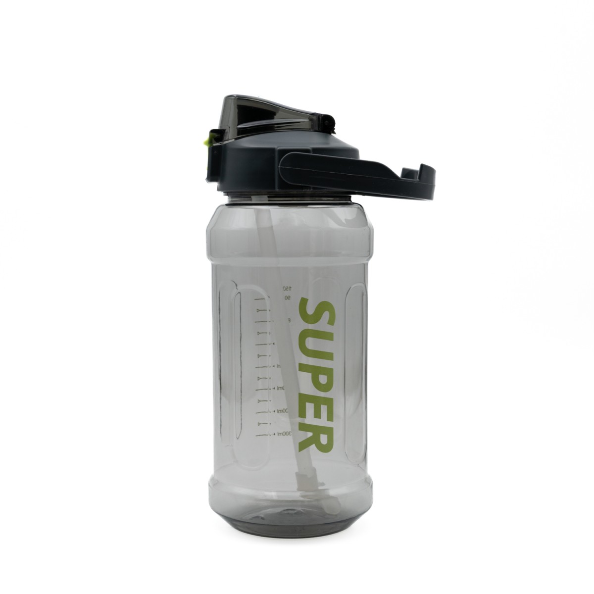 Super Παγούρι Νερού 1500ml Γκρι Διάφανο με Εργονομική Λαβή, Καλαμάκι & Κουμπί Ασφαλείας