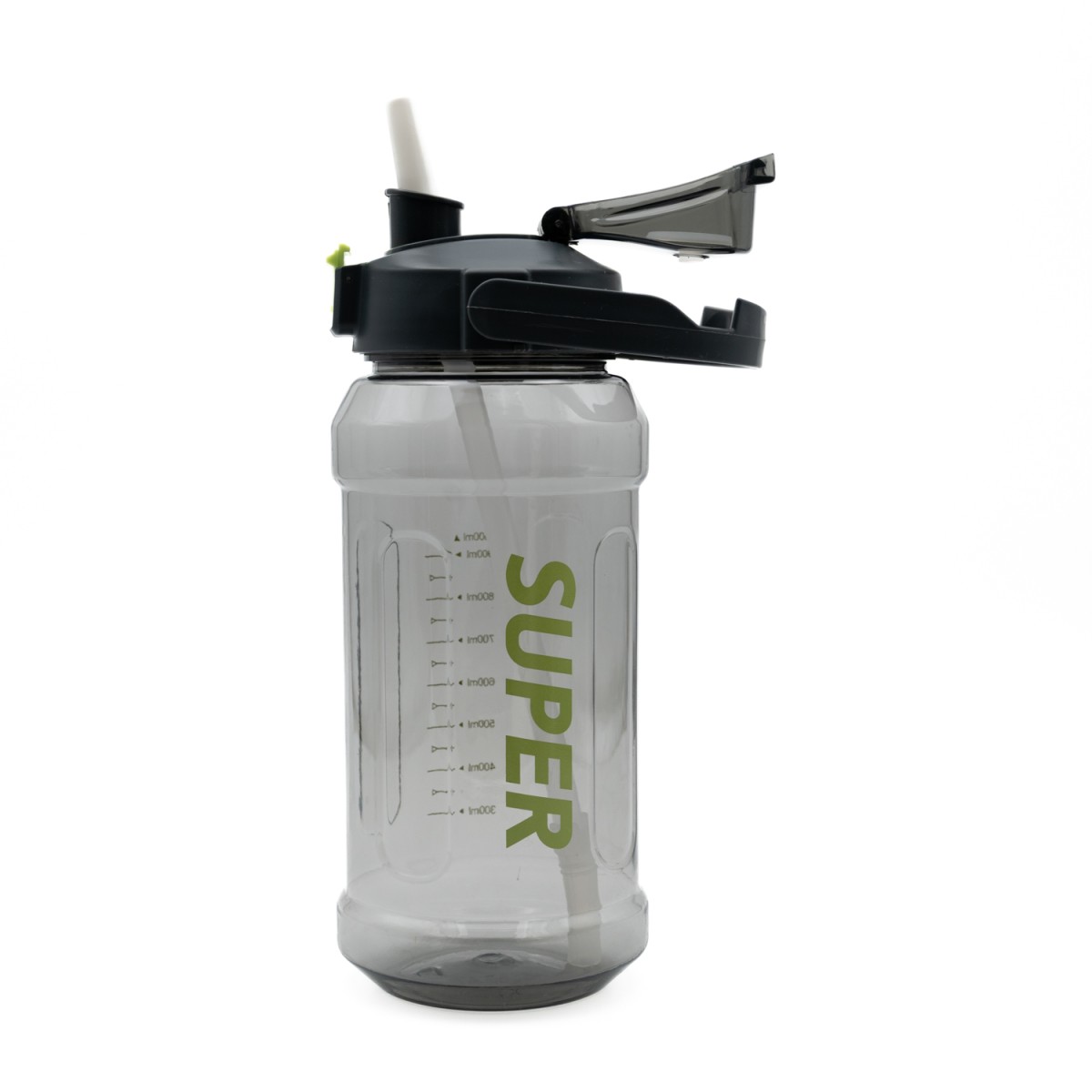 Super Παγούρι Νερού 1500ml Γκρι Διάφανο με Εργονομική Λαβή, Καλαμάκι & Κουμπί Ασφαλείας