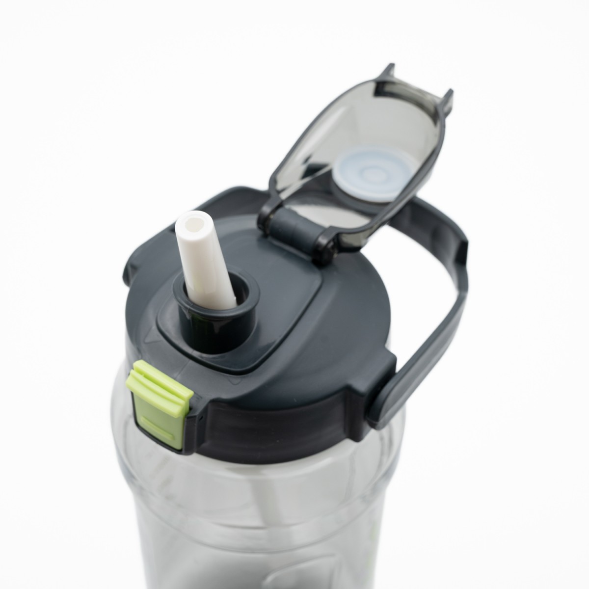 Super Παγούρι Νερού 1500ml Γκρι Διάφανο με Εργονομική Λαβή, Καλαμάκι & Κουμπί Ασφαλείας