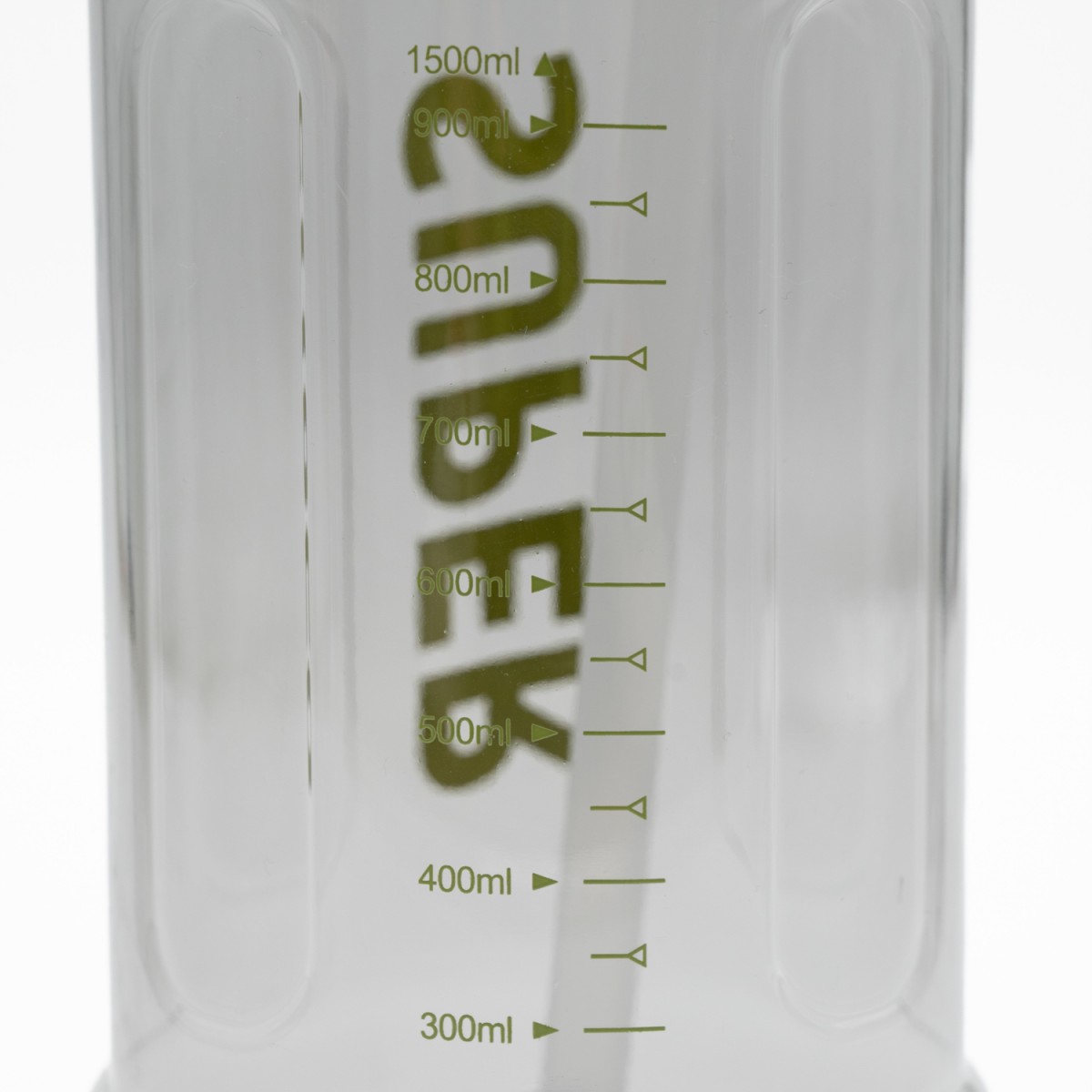 Super Παγούρι Νερού 1500ml Γκρι Διάφανο με Εργονομική Λαβή, Καλαμάκι & Κουμπί Ασφαλείας