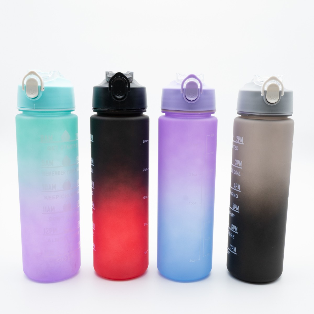 Motivational Παγούρι Νερού 750ml Ombre Μαύρο-Γκρι με Καλαμάκι Σιλικόνης, Δοσομετρητή & Κουμπί Ασφαλείας