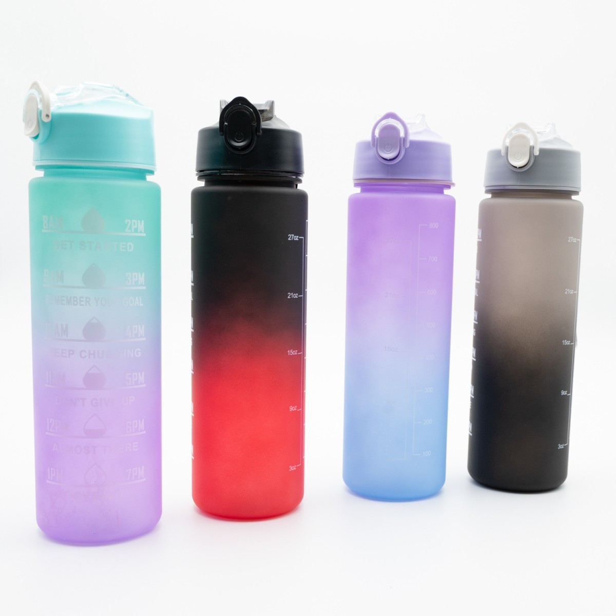 Motivational Παγούρι Νερού 750ml Ombre Μαύρο-Γκρι με Καλαμάκι Σιλικόνης, Δοσομετρητή & Κουμπί Ασφαλείας