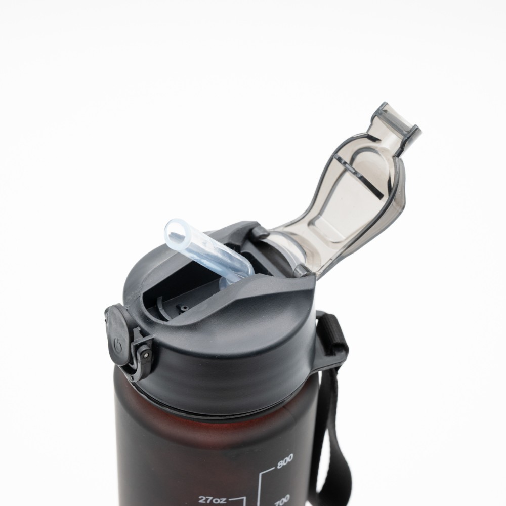 Motivational Παγούρι Νερού 750ml Ombre Μαύρο-Κόκκινο με Καλαμάκι Σιλικόνης, Δοσομετρητή & Κουμπί Ασφαλείας