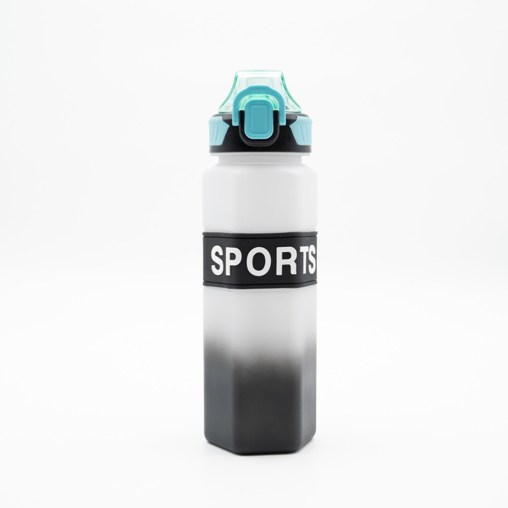 Sports Παγούρι Νερού 750ml Ombre Μαύρο-Λευκό με Εξαγωνικό Σχεδιασμό, Καλαμάκι Σιλικόνης & Λαβή Μεταφοράς