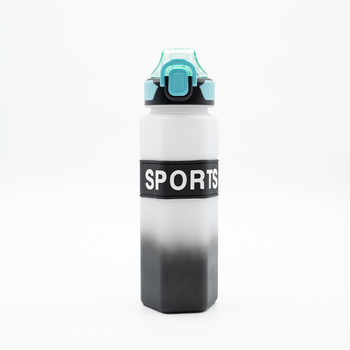 Sports Παγούρι Νερού 750ml Ombre Μαύρο-Λευκό με Εξαγωνικό Σχεδιασμό, Καλαμάκι Σιλικόνης & Λαβή Μεταφοράς