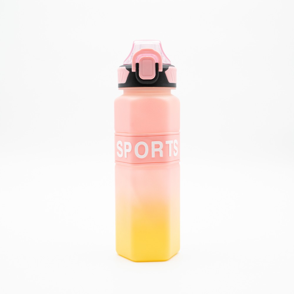 Sports Παγούρι Νερού 750ml Ombre Κίτρινο-Ροζ με Εξαγωνικό Σχεδιασμό, Καλαμάκι Σιλικόνης & Λαβή Μεταφοράς