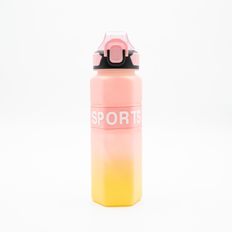 Sports Παγούρι Νερού 750ml Ombre Κίτρινο-Ροζ με Εξαγωνικό Σχεδιασμό, Καλαμάκι Σιλικόνης & Λαβή Μεταφοράς