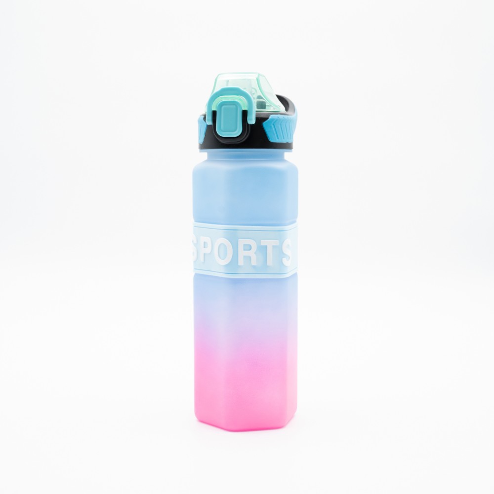 Sports Παγούρι Νερού 750ml Ombre Ροζ-Γαλάζιο με Εξαγωνικό Σχεδιασμό, Καλαμάκι Σιλικόνης & Λαβή Μεταφοράς