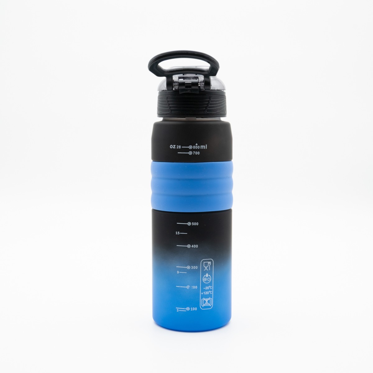 Happy Παγούρι Νερού 800ml Ombre Μαύρο-Μπλε με Αντιολισθητική Λαβή Σιλικόνης, Καλαμάκι & Δοσομετρητή