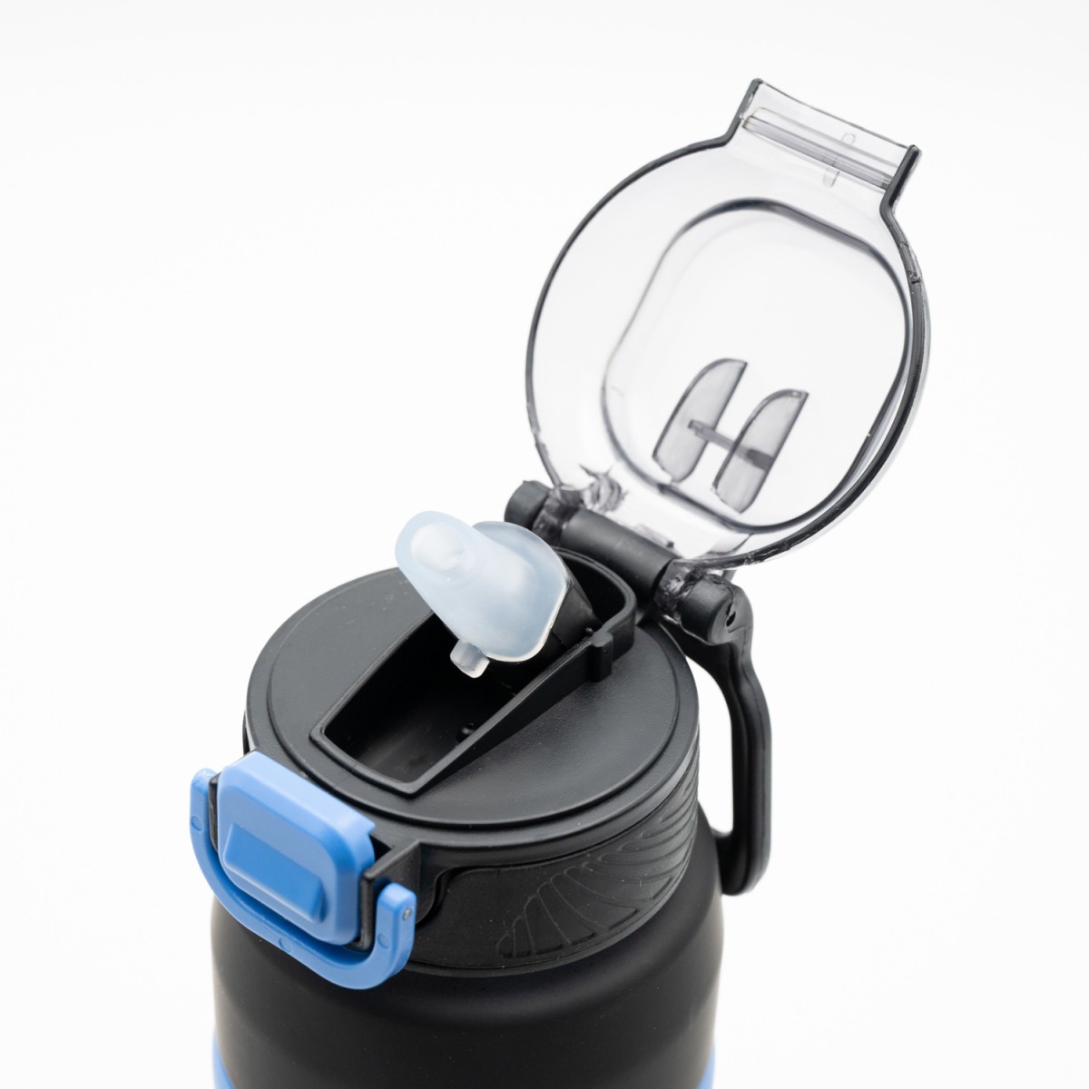 Happy Παγούρι Νερού 800ml Ombre Μαύρο-Μπλε με Αντιολισθητική Λαβή Σιλικόνης, Καλαμάκι & Δοσομετρητή