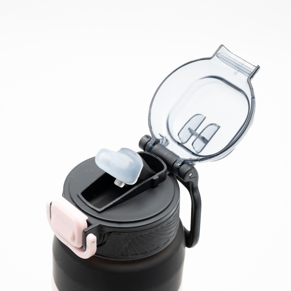 Happy Παγούρι Νερού 800ml Ombre Μαύρο-Ροζ με Αντιολισθητική Λαβή Σιλικόνης, Καλαμάκι & Δοσομετρητή